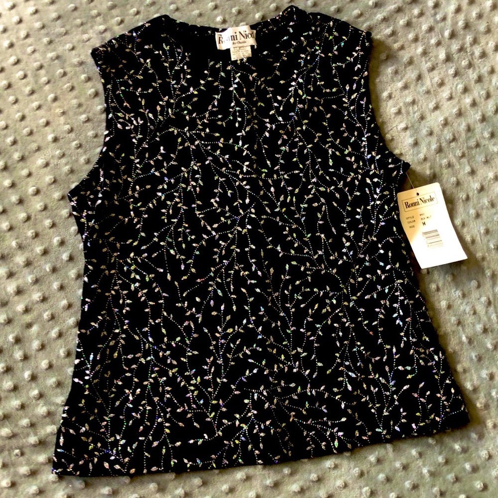 NWT Ronnie Nicole Sparkle Black and Silver Sleeveless Top